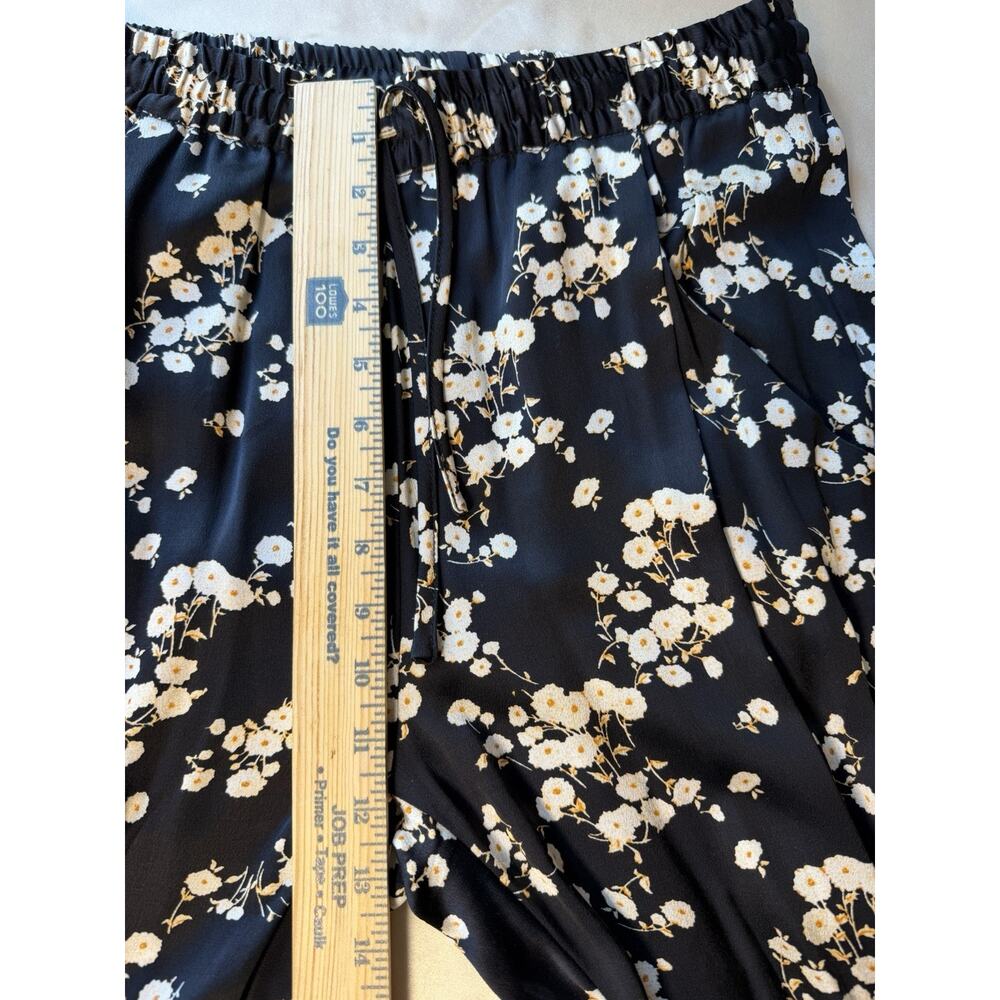 ZARA Floral Wide Leg Pants Women’s Size S Black White Boho Flowy Pull On Pockets